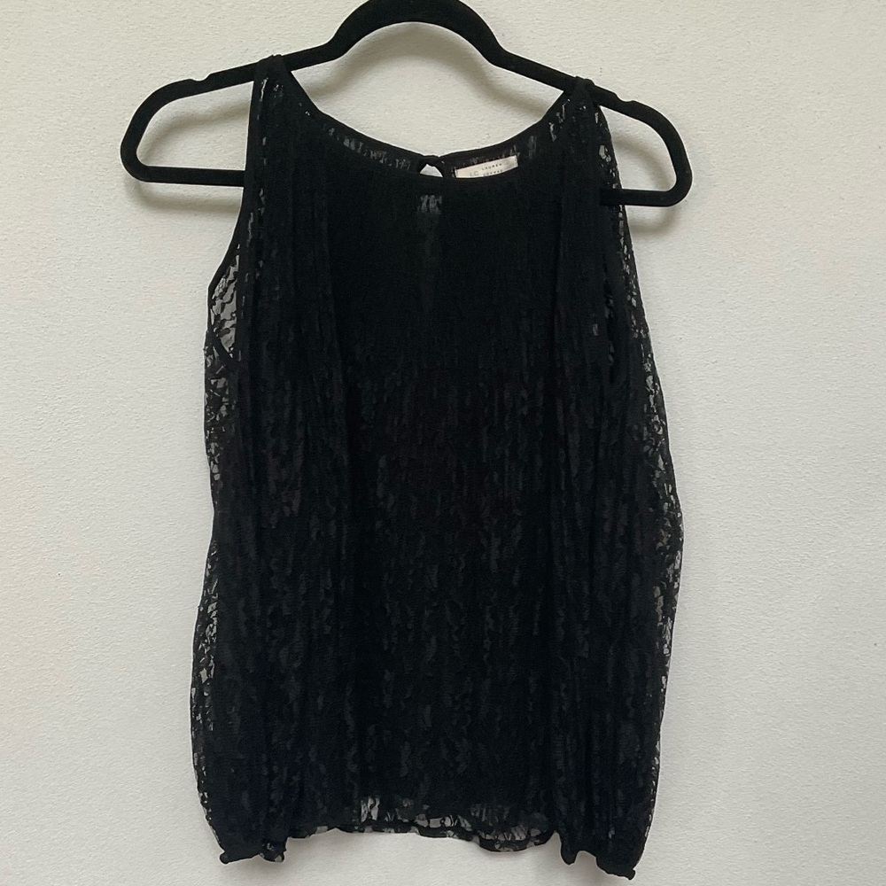 Lauren Conrad Black Cold Shoulder Lacy Top Size Small Goth Dark Academia